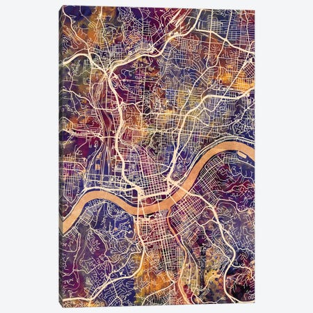 Cincinnati Ohio City Map II Canvas Print #MTO1692} by Michael Tompsett Canvas Art Print