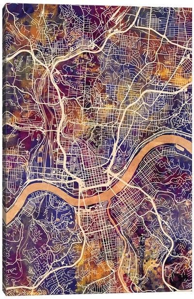 Cincinnati Ohio City Map II Canvas Art Print - Cincinnati Art