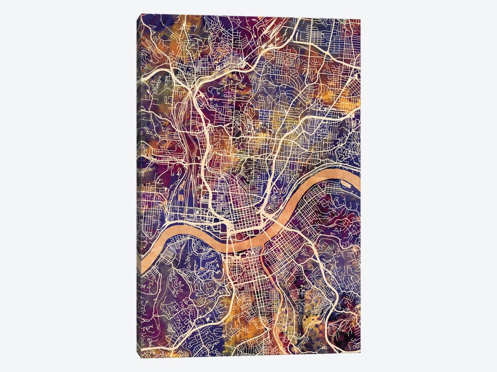 Cincinnati Ohio City Map II by Michael Tompsett 1-piece Canvas Art