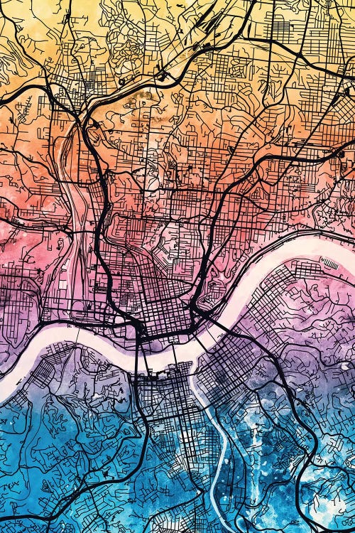 Cincinnati Ohio City Map IV by Michael Tompsett wall art