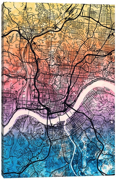 Cincinnati Ohio City Map IV Canvas Art Print - Cincinnati Art