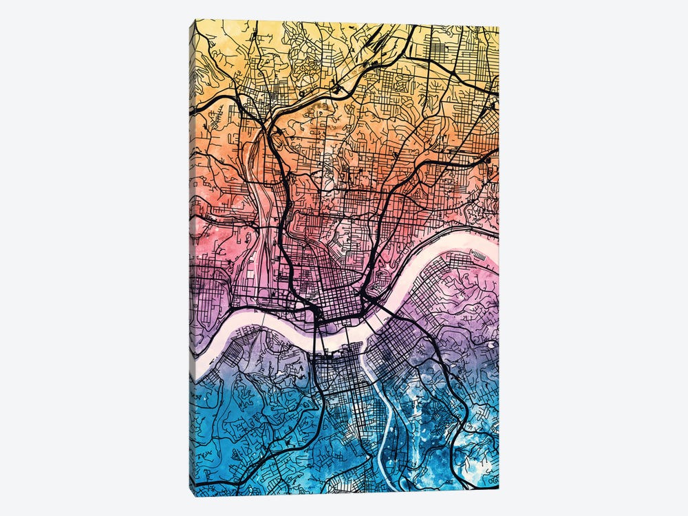 Cincinnati Ohio City Map IV by Michael Tompsett 1-piece Canvas Print