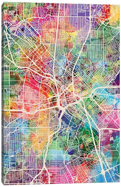 Dallas Texas City Map I Canvas Art Print - Dallas Maps