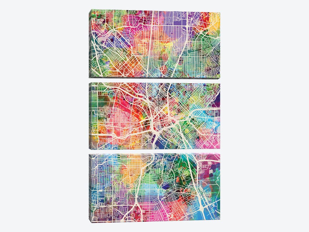 Dallas Texas City Map I by Michael Tompsett 3-piece Canvas Artwork