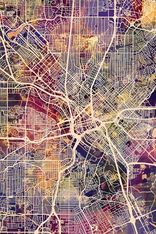 Dallas Texas City Map II by Michael Tompsett canvas print
