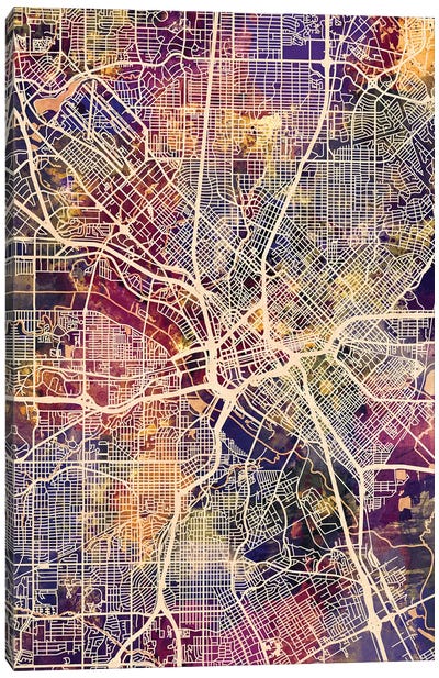 Dallas Texas City Map II Canvas Art Print - Dallas Maps