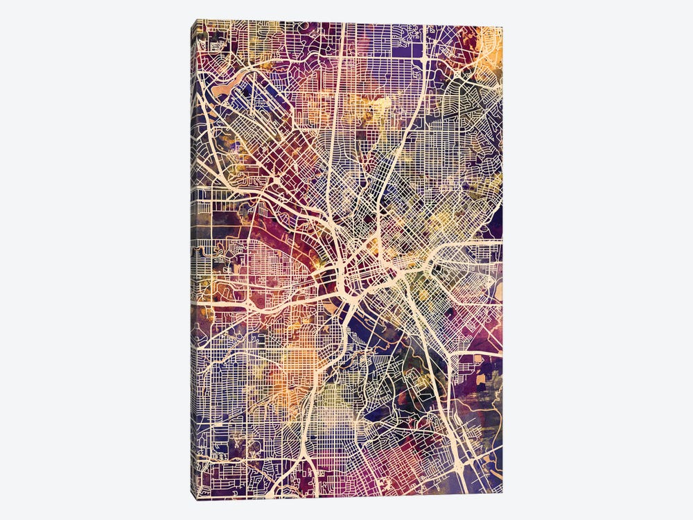 Dallas Texas City Map II by Michael Tompsett 1-piece Canvas Print