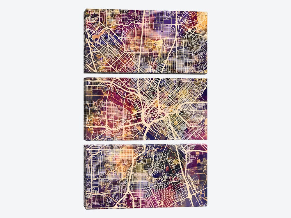 Dallas Texas City Map II by Michael Tompsett 3-piece Art Print