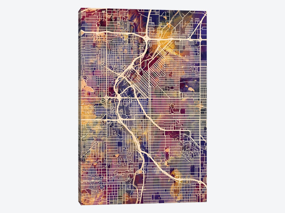 Denver Colorado Street Map II by Michael Tompsett 1-piece Canvas Print