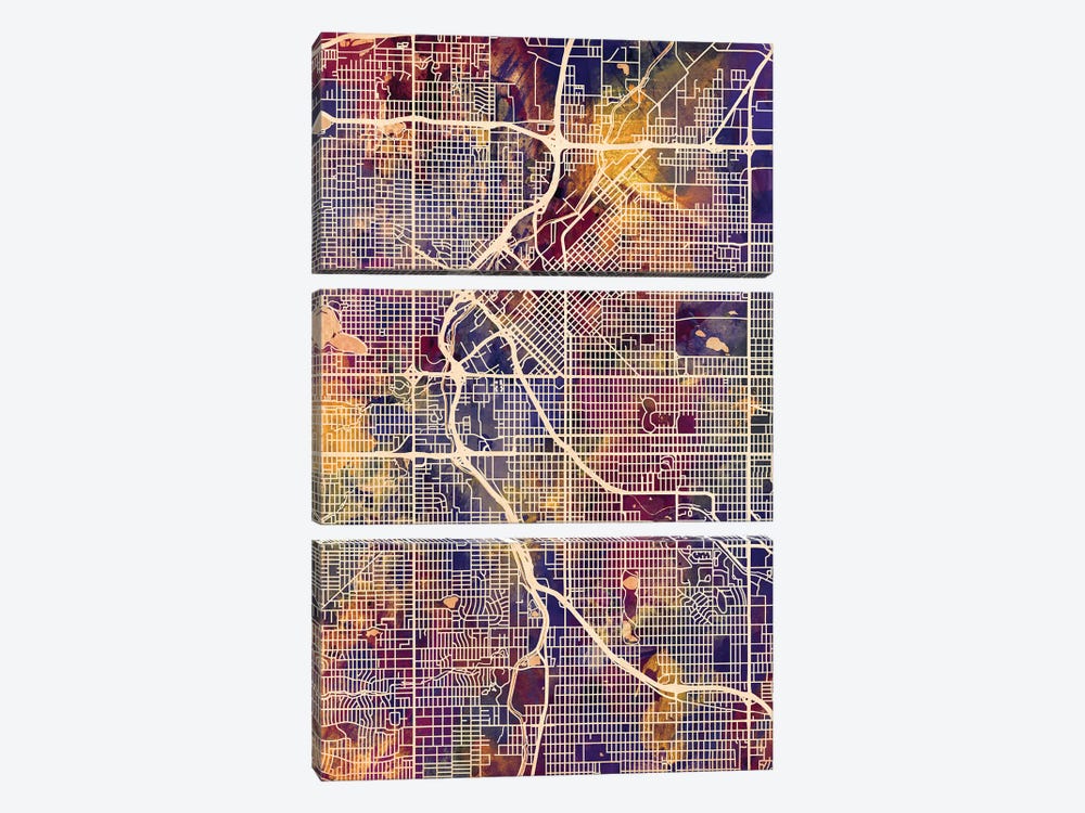 Denver Colorado Street Map II by Michael Tompsett 3-piece Art Print