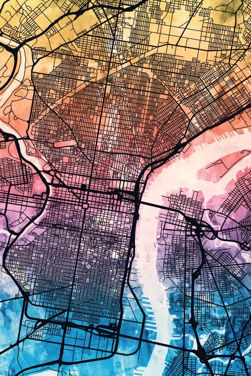 Reverse Blend Map Of Philadelphia, Pennsylvania, USA