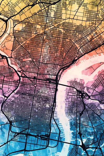 Pennsylvania: Reverse Blend Map Of Philadelphia, Pennsylvania, USA by Michael Tompsett