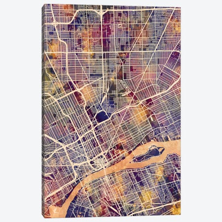 Detroit Michigan City Map II Canvas Print #MTO1701} by Michael Tompsett Canvas Print