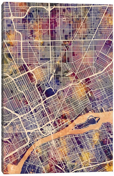 Detroit Michigan City Map II Canvas Art Print - Urban Maps