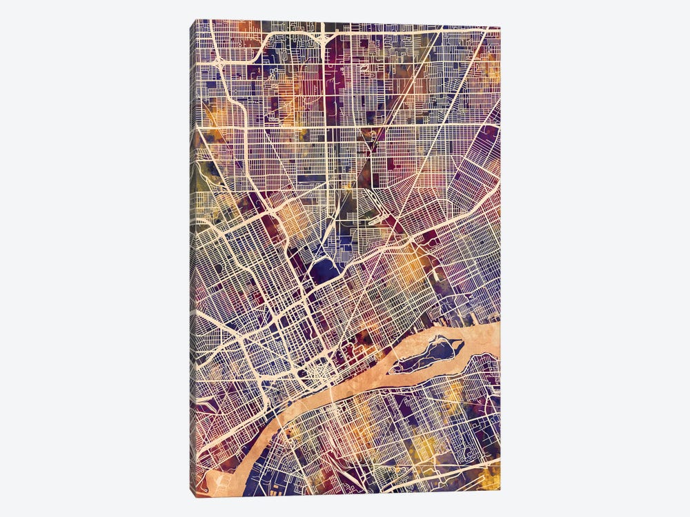 Detroit Michigan City Map II by Michael Tompsett 1-piece Art Print