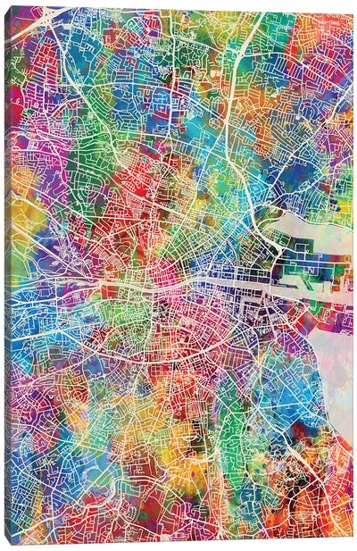 Dublin Ireland City Map I Canvas Art Print - Dublin