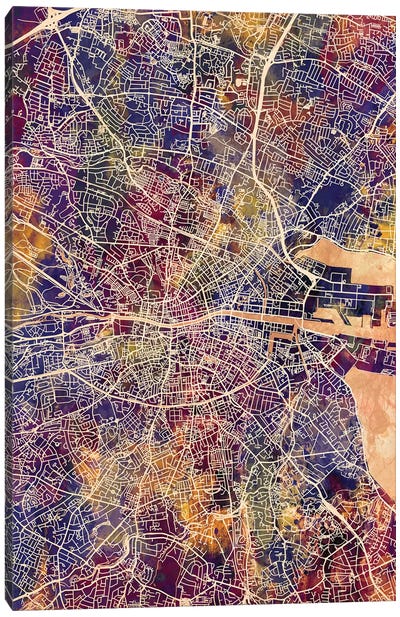 Dublin Ireland City Map II Canvas Art Print - Dublin