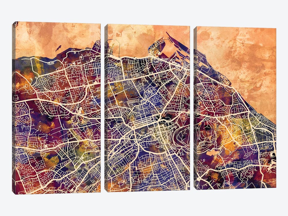 Edinburgh Street Map I by Michael Tompsett 3-piece Canvas Artwork