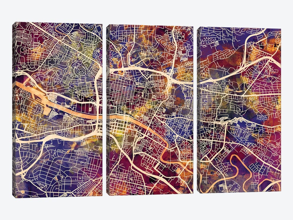 Glasgow Street Map I by Michael Tompsett 3-piece Canvas Artwork