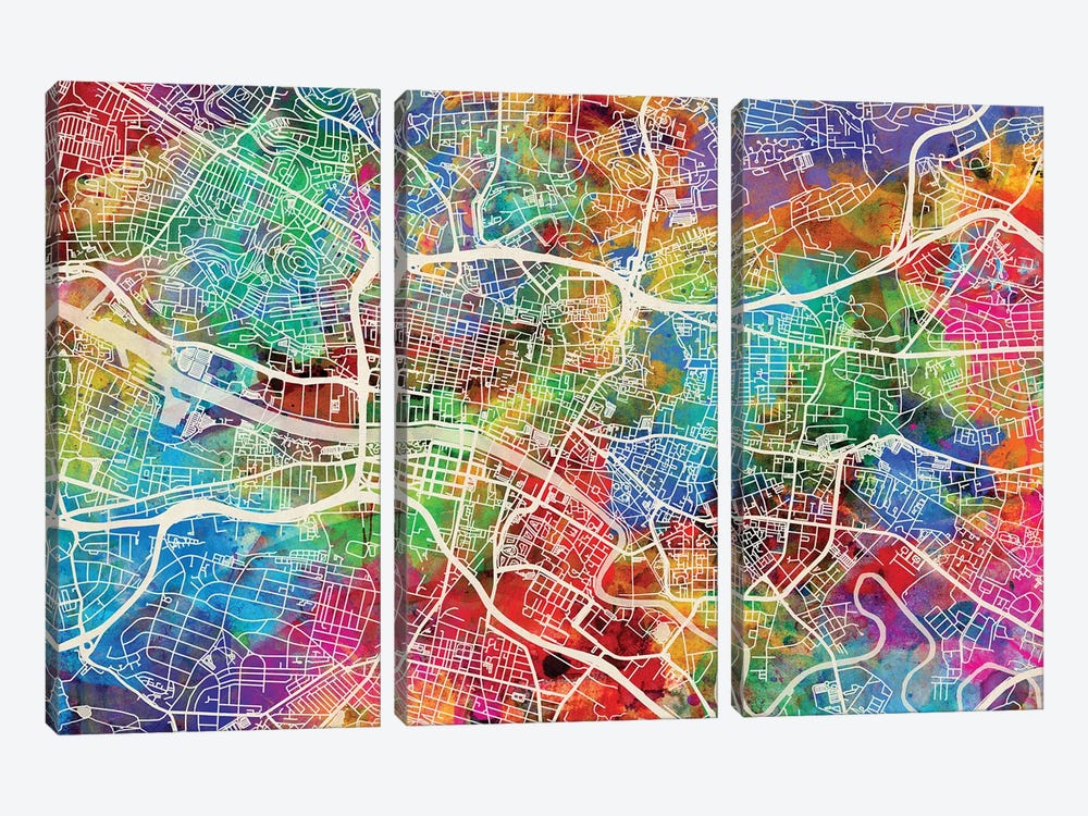 Glasgow Street Map II by Michael Tompsett 3-piece Canvas Print