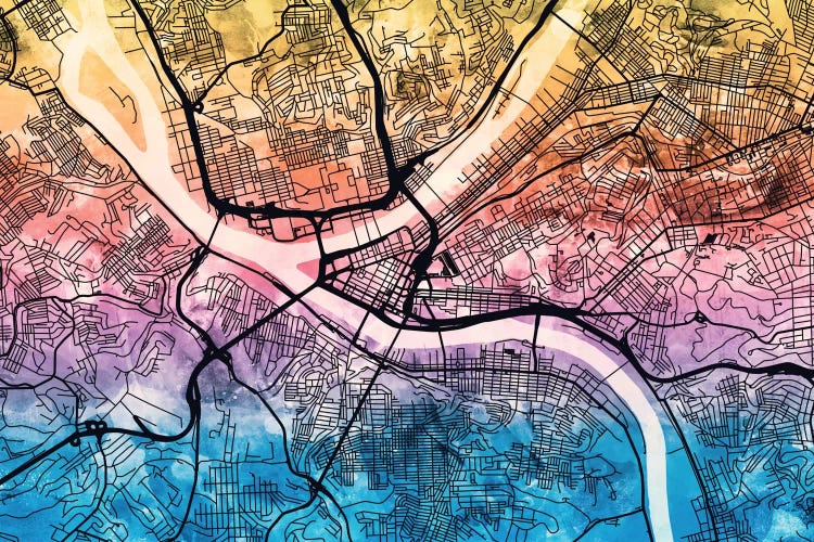 Reverse Blend Map Of Pittsburgh, Pennsylvania, USA by Michael Tompsett wall art