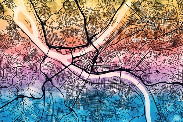 Pittsburgh Maps: Reverse Blend Map Of Pittsburgh, Pennsylvania, USA by Michael Tompsett