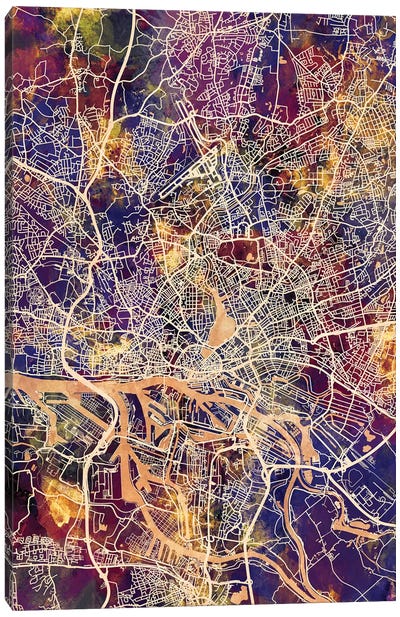 Hamburg Germany City Map II Canvas Art Print - Hamburg