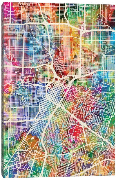 Houston Texas City Street Map I Canvas Art Print - Texas Art