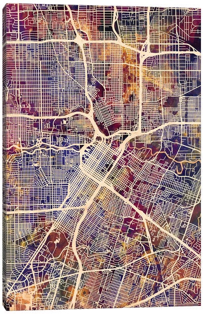 Houston Texas City Street Map II Canvas Art Print - Houston Maps