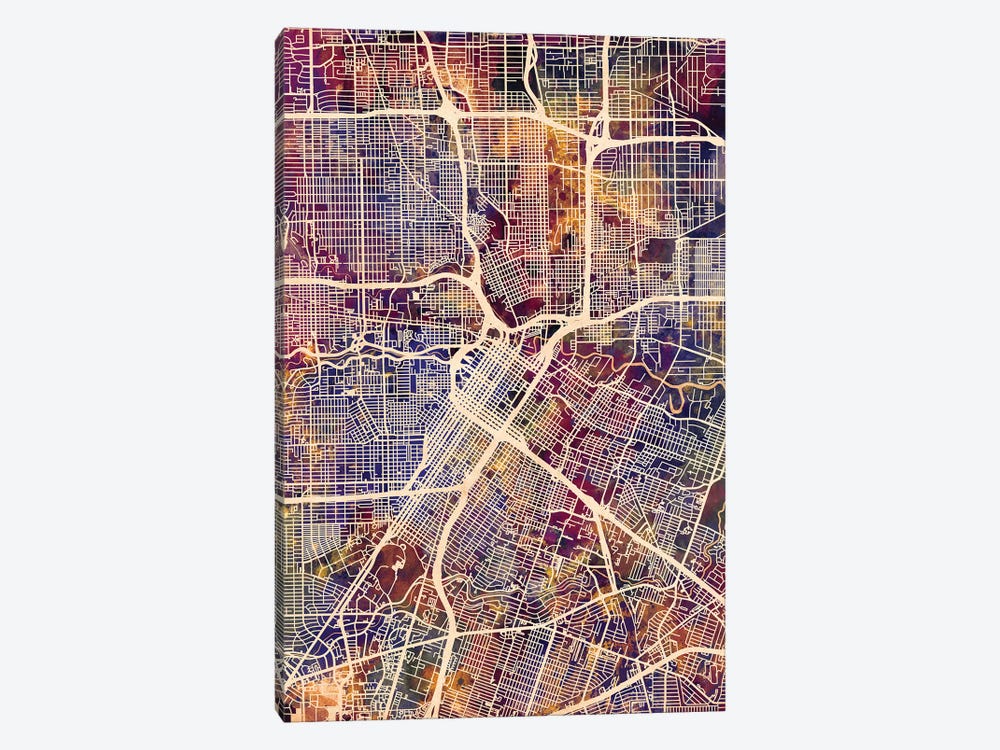 Houston Texas City Street Map II by Michael Tompsett 1-piece Canvas Wall Art