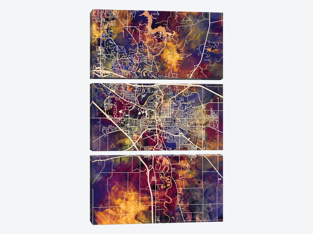 Iowa City Map II by Michael Tompsett 3-piece Canvas Art