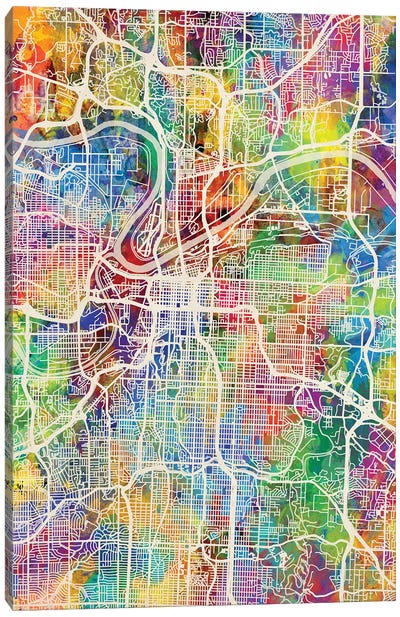 Kansas City Missouri City Map I Canvas Art Print - Urban Maps
