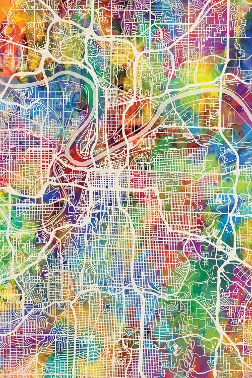 Kansas City Missouri City Map I by Michael Tompsett canvas print