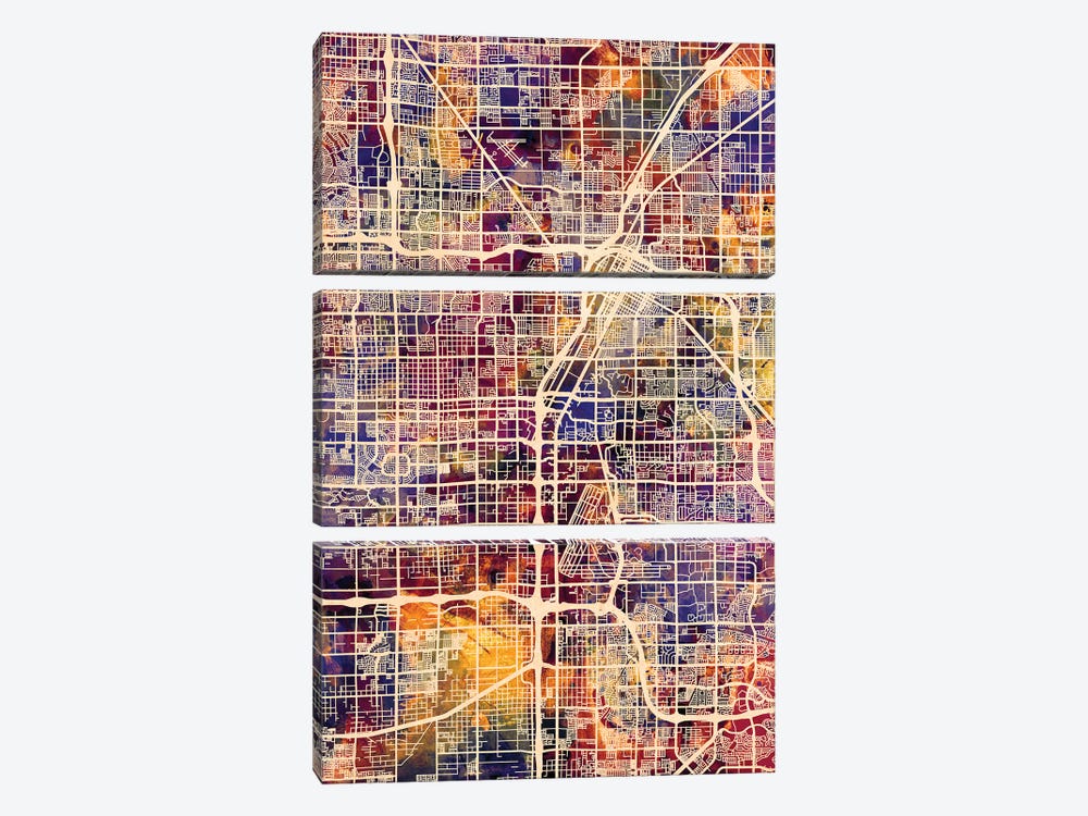 Las Vegas City Street Map I by Michael Tompsett 3-piece Canvas Print