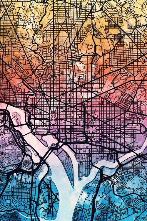 Reverse Blend Map Of Washington, D.C., USA by Michael Tompsett wall art