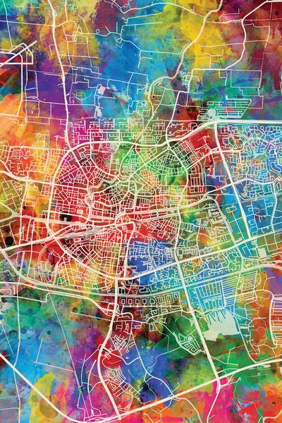 Rainbow Splash Leeuwarden Netherlands City Map I by Michael Tompsett multi panel art