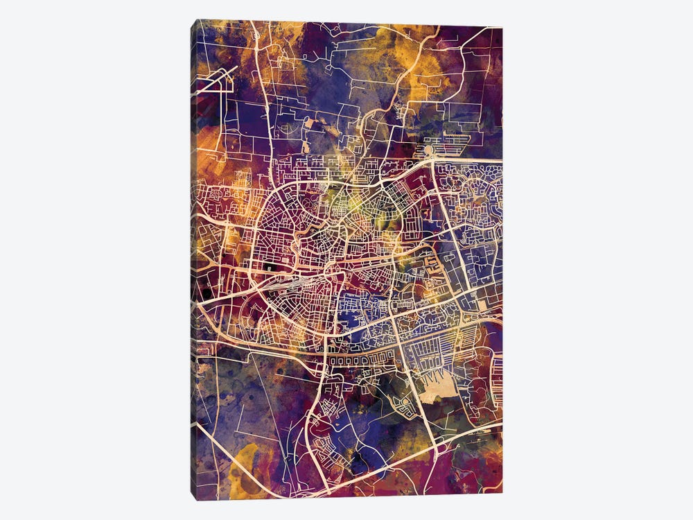 Leeuwarden Netherlands City Map II by Michael Tompsett 1-piece Canvas Art Print