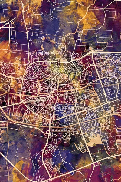 Netherlands: Purple Splash Leeuwarden Netherlands City Map II by Michael Tompsett