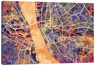 Liverpool England Street Map I Canvas Art Print - Liverpool Art