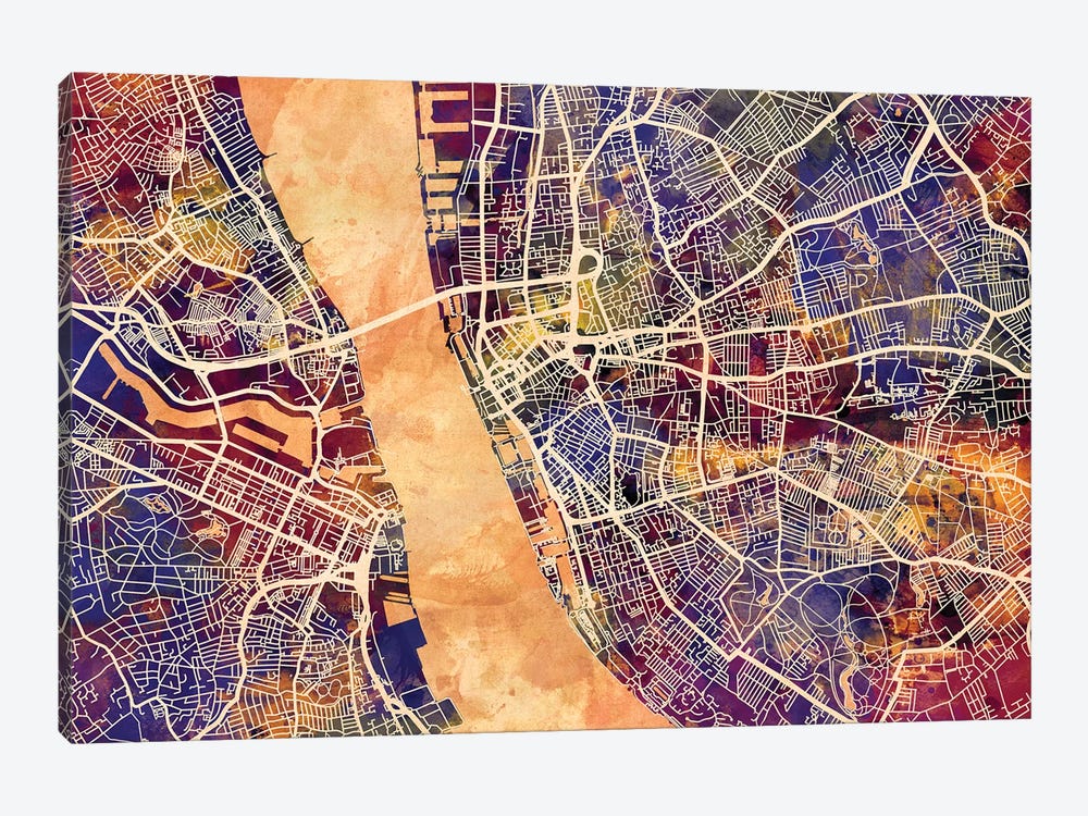 Liverpool England Street Map I by Michael Tompsett 1-piece Canvas Wall Art