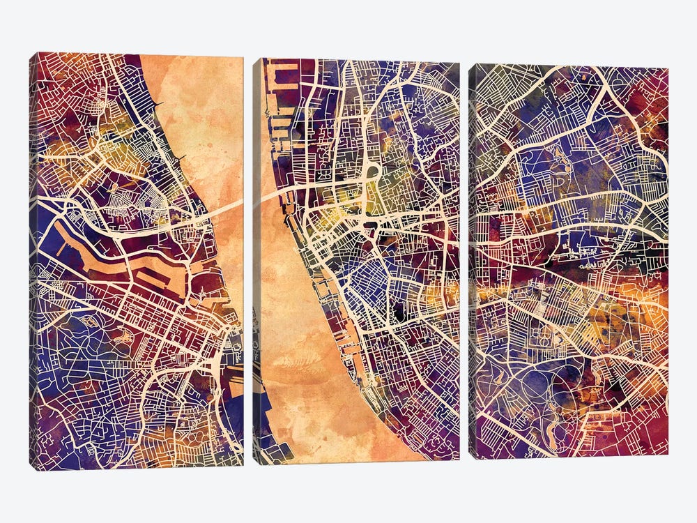 Liverpool England Street Map I by Michael Tompsett 3-piece Canvas Artwork
