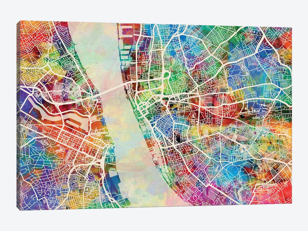 Liverpool England Street Map II by Michael Tompsett 1-piece Canvas Art Print
