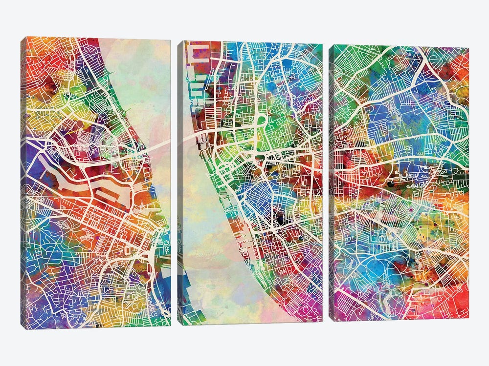 Liverpool England Street Map II by Michael Tompsett 3-piece Canvas Print