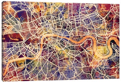London England Street Map I Canvas Art Print - London Maps