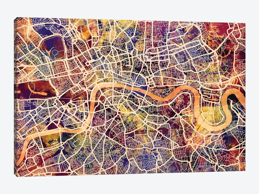 London England Street Map I by Michael Tompsett 1-piece Canvas Art
