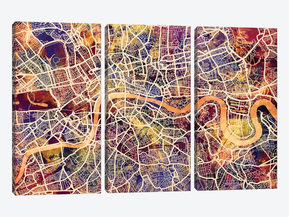 London England Street Map I by Michael Tompsett 3-piece Canvas Artwork