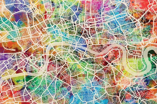 Large Map Art - Canvas Prints: London England Street Map III by Michael Tompsett