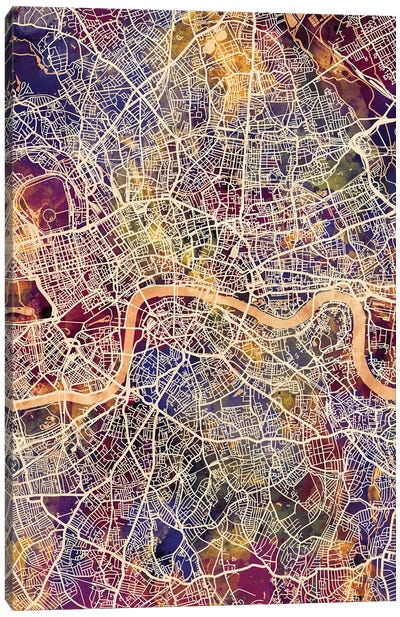 London England Street Map II Canvas Art Print - London Maps
