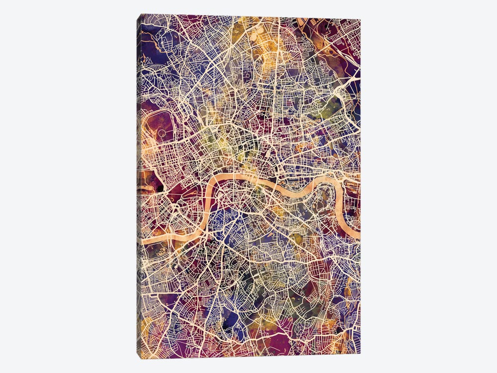 London England Street Map II by Michael Tompsett 1-piece Canvas Art Print