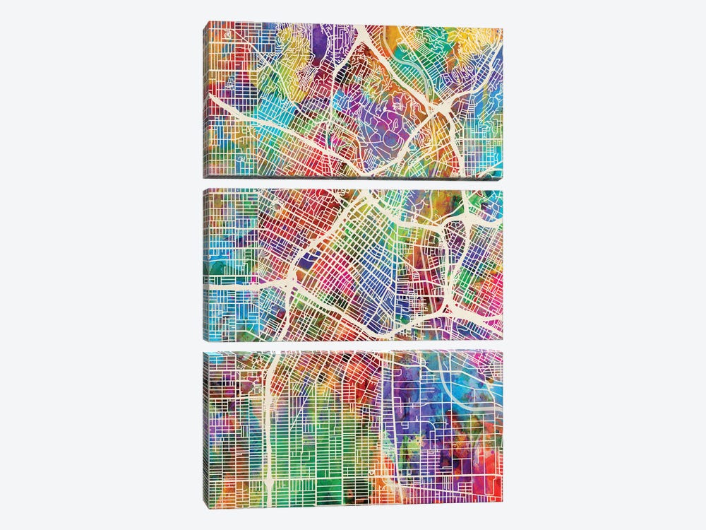 Los Angeles City Street Map I by Michael Tompsett 3-piece Canvas Art